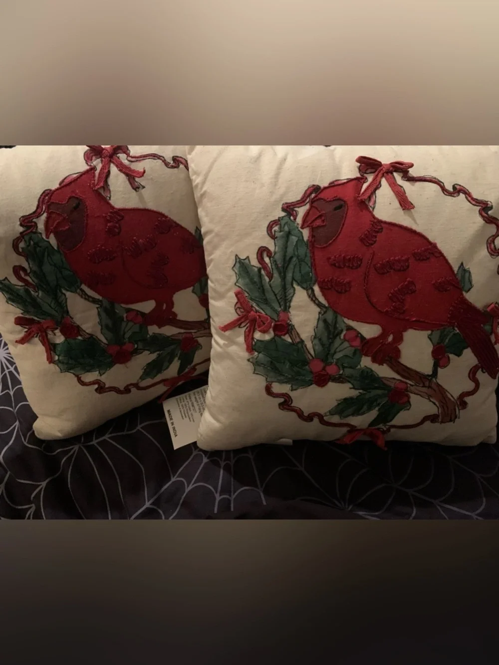 2-St. Nicholas Square® Faux Linen Cardinal Decorative Throw Pillow